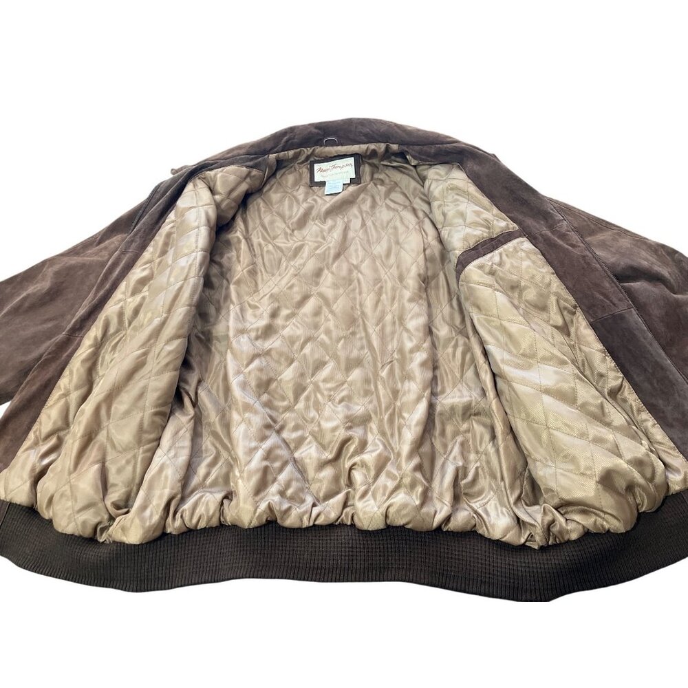 Norm Thompson Suede Leather Brown Flight Bomber Jacket Quited-Lining Vintage XL - Picture 8 of 8